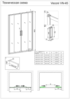 Душевая дверь раздвижная  VN45-160-01-19C1 1600x1850 профиль Хром стекло Прозрачное Veconi
