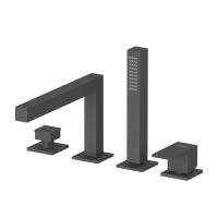 Смеситель на борт ванны с выдвижным душем и переключателем  PORTA-BVDM4-NOP Чёрный матовый ручка  Чёрный матовый Cezares