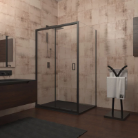 Душевой угол раздвижной прямоугольный RV046B-12590-01-C5 1250х900х1950 Цвет профиля Чёрный  Стекло Прозрачное Veconi